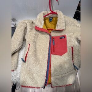 Patagonia Kids Cream and Red Fleece Jacket